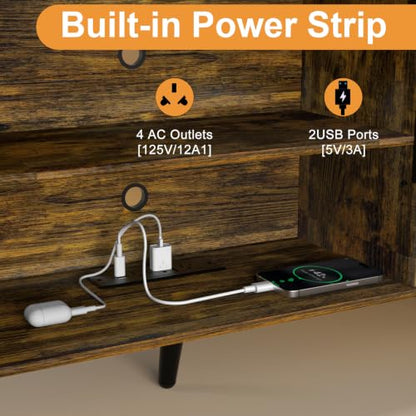 Lightdot 55" Amber Small TV Stand for TVs Up to 65" with Power Outlet | Mid-Century Modern Media Console with Fluted Side Cabinets & 2 Storage Shelves for Living Room Bedroom Entrance - color: Amber/55"