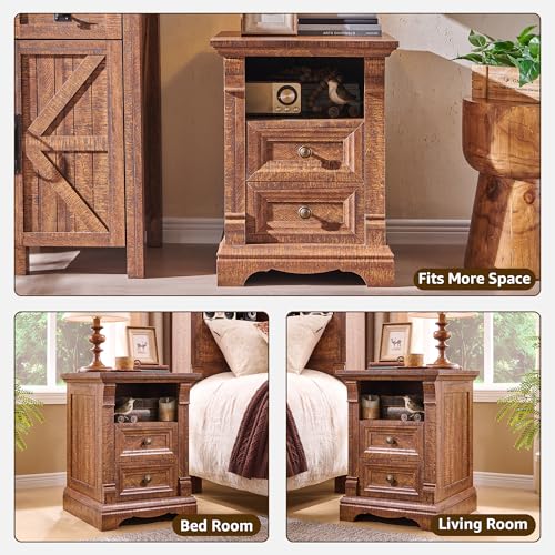 Nightstand Set of 2, 18"Wooden End Table with Charging Station Roman Column | Sofa Side Table Bedside Cabinet for Bedroom, Living Room, Reclaimed Barnwood - color: Reclaimed Barnwood, size: 18"D x 18"W x 24"H