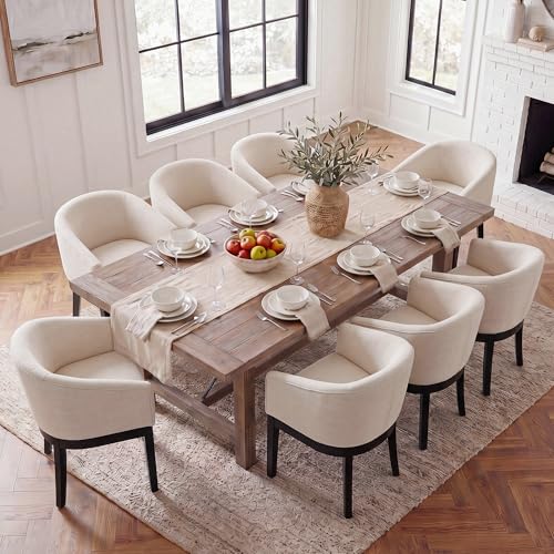 HNY Barrel Dining Chairs Set of 8, Mid Century Modern Upholstered Dining Chairs with Arms, Linen Kitchen & Dining Room Chairs, Solid Wood Frame Accent Chairs for Kitchen, Apartment, Cream - color: Cream,black Lges, size: 8 Chairs