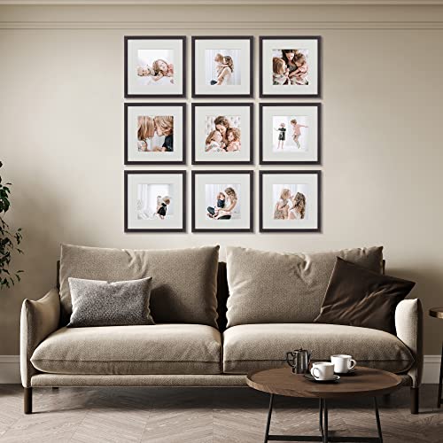 Sheffield Home 9 Piece Gallery Wall Frame Set, 12x12 Inch, Dark Oak - color: Dark Oak, size: 12x12 Inch