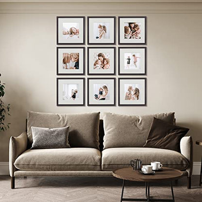 Sheffield Home 9 Piece Gallery Wall Frame Set, 12x12 Inch, Dark Oak - color: Dark Oak, size: 12x12 Inch