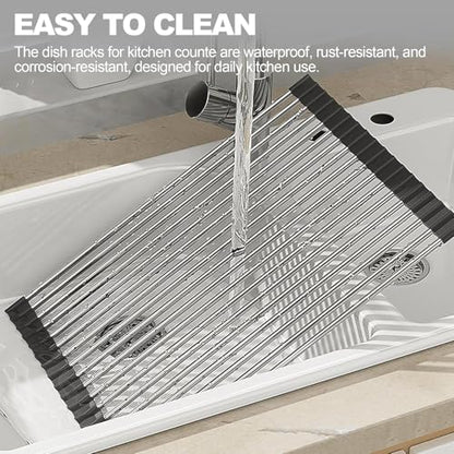 NEZUIBAN Dish Drying Rack with Roll Up and Over Sink for Kitchen,20.5"x13.8",Black - size: 20.5"x13.8"