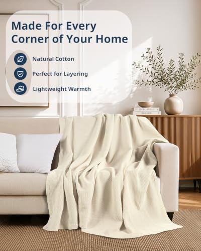 LANE LINEN Queen Blanket - 300 GSM Cotton - Warm & Cozy Blanket - Softer, Durable, Breathable & Classic Waffle Texture - Great for Everyday Bed Use & Relaxing on Couch - 90x90 inches - Sugar Swizzle - color: 07: Sugar Swizzle, size: Queen