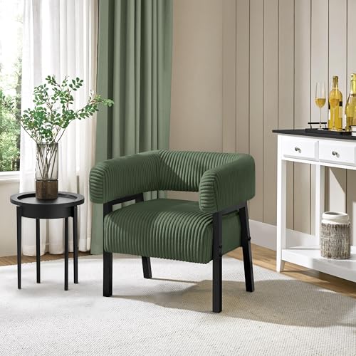 Yaheetech Accent Living Room Chair with Pocket Coiled Seat Set of 2 | Sofa Armchair | Barrel Chair | Corduroy | Comfy | Modern | Small Space | Bedroom | Reading | Dark Green - color: Dark Green