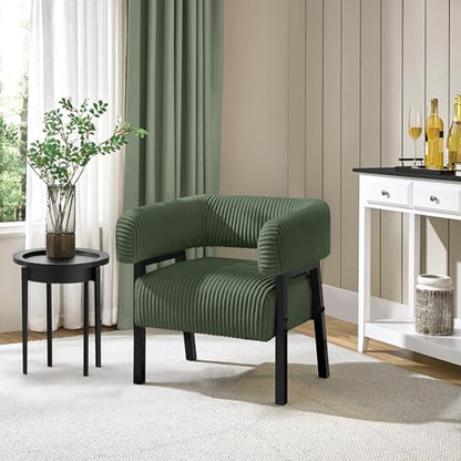 Yaheetech Accent Living Room Chair with Pocket Coiled Seat Set of 2 | Sofa Armchair | Barrel Chair | Corduroy | Comfy | Modern | Small Space | Bedroom | Reading | Dark Green - color: Dark Green