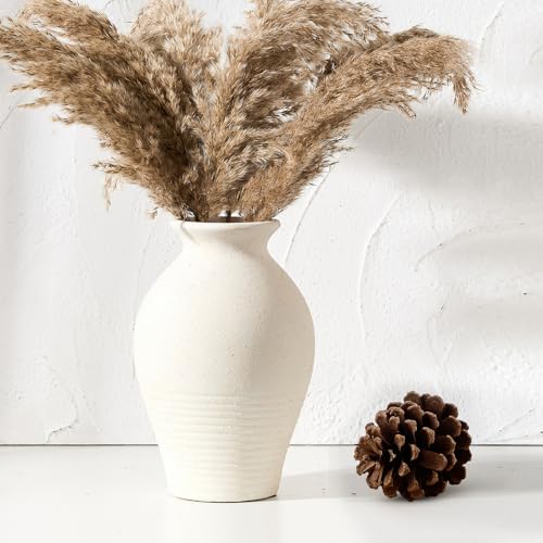 Ceramic Rustic Farmhouse Vase, 9.2 inch Whitewashed Terracotta Vase | Ceramic Vintage Flower Vases,Table Decorative Vases for Home Decor Table Living Room Shelf Mantel Decoration(Off-White) - color: Off-white