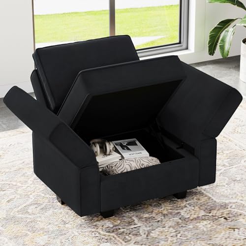 Belffin Modular Sectional Arm Accent Chair with Storage Seat Velvet Armchair Single Sofa Club Chair Black - color: Black, size: Armchair