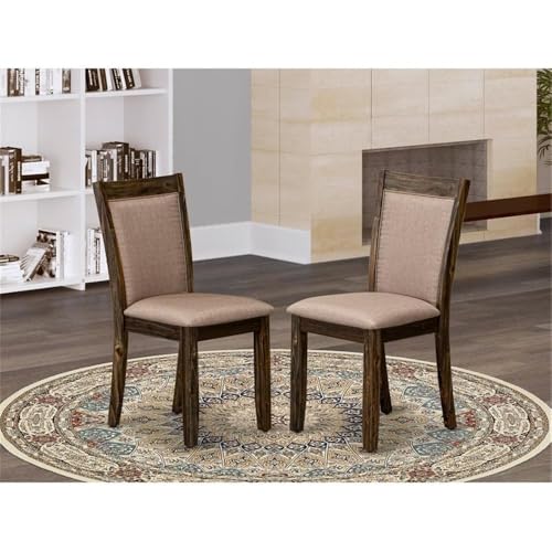 East West Furniture MZC7T16 Monza Parson Dining Chairs - Dark Khaki Linen Fabric Padded Chairs, Set of 2, Distressed Jacobean - color: Mzc7t16
