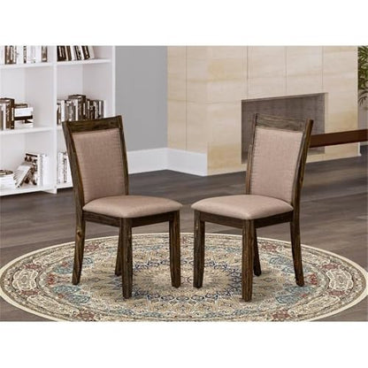 East West Furniture MZC7T16 Monza Parson Dining Chairs - Dark Khaki Linen Fabric Padded Chairs, Set of 2, Distressed Jacobean - color: Mzc7t16