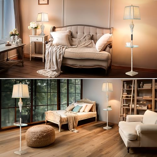 LuxSight Collection Rustic Floor Lamp, Living Room Lamps with Glass Tray, stepless diming Floor Lamp with Remote Control and USB A&C Charging Ports for Living Room Bedroom Office Smart Bulbs Included | Glass Tray, USB A+C Charging Ports, LED Smart Bulbs I