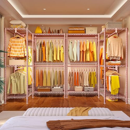 Raybee Clothes Rack,Clothing Racks for Hanging Clothes Heavy Duty,Adjustable Garment Rack with Shelves,Rolling Clothes Rack Max Load 905LBS,75" W x 77" H x 17.8" D Pink - color: Pink, size: 75" W x 17.8" D x 77" H