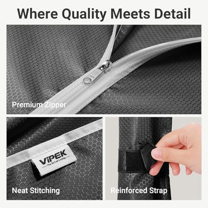 VIPEK V4C Garment Rack with Cover, Heavy Duty Portable Closet Adjustable Metal Clothing Rack for Hanging Clothes with Hanging Rods & Side Hooks, Max Load 810lbs, White Rack with Black Cover - color: White Rack with Black Cover, style: V4C