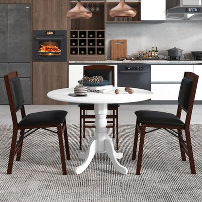 COSTWAY Round Dining Table for 4, 39-inch Wooden Kitchen Table with Solid Rubber Wood Frame, Curved Trestle Legs, Adjustable Foot Pads, Mid Century Rustic Dinning Table for Living Room (White) | Curved Trestle Legs, Adjustable Foot Pads, Mid Century Rusti