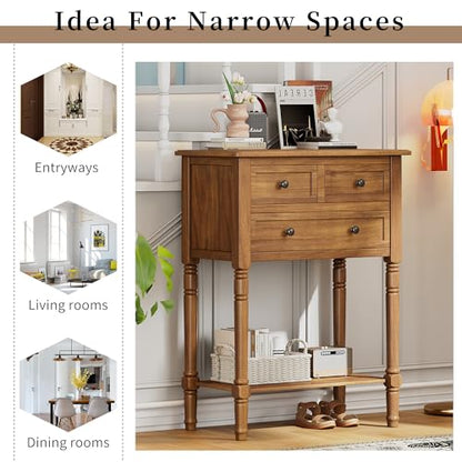 Knocbel Narrow Console Table with 3 Storage Drawers and Bottom Shelf, Entryway Hallway Foyer Slim Sofa Table for Small Spaces, Easy Assembly (Natural) - color: Natural