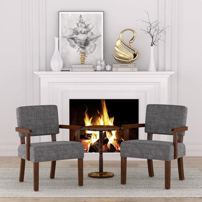 Accent Chair, Armchair with Solid Wood Frame and Legs, Gray | Living Room Chairs with Soft Thicken Cushion, Comfy Reading Chair for Bedroom, Waiting Room, Home Office, Easy Assembly - color: Linen Gray, size: One Chair