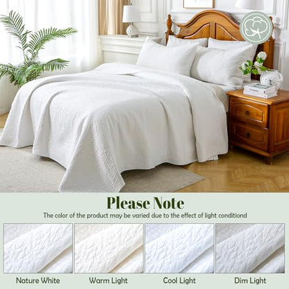 White 100% Cotton Queen Size Quilt Bedding Set, 3 Pieces Modern Style Coin Pattern Bedspread, Soft Bed 100% Cotton Batting Coverlet, All-Season Quilted Comforter Bed Cover, 1 Bedspread, 2 Pillowcases - color: White, size: Queen