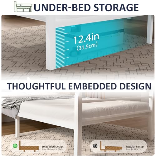 J.Fkne Twin Bed Frame with LED Lights & Charging Station, Metal Platform Bed with Headboard, Heavy Duty Metal Slats, No Box Spring Needed, Noise Free, Easy Assembly, White - size: Twin, style: Classic White