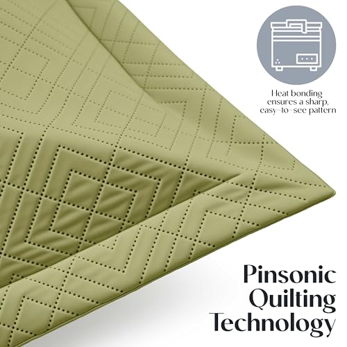Clara Clark Quilts Twin Size - All Season Bedspread Coverlet Set, Pinsonic Weave Lightweight Bedding Set - 5 Piece Twin Quilt Set with Pillow Shams, Olive Green - Twin Diamond - color: 39 – Olive Green – Diamond, size: Twin