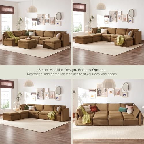 mopio Oversized Modular Sectional Sofa with Fully Removable Covers and Storage, Convertible U, L-Shaped and Sleeper Sectional, Modern Couches with Ottoman Chaise (Hazelnut Velvet, 8 Seats, U) - color: [Gen 2] Hazelnut Velvet, size: 8 Seats, U