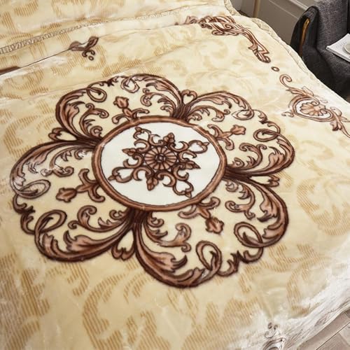 LGYKUMEG Korean Mink Throws Blanket 71" × 87" Silky Soft and Warm, 2 Ply Thick Winter Fleece Reversible Raschel Blanket,Beige and Brown,6.6Lb (180×220cm3kg) - color: Beige and Brown, size: 71x87in/6.6lb