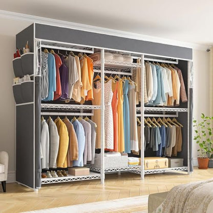 Raybee Clothing Rack with Cover Heavy Duty Clothes Rack with Shelves,Portable, Adjustable,Metal,Max Load 900lbs,White - color: White, style: Clothing Rack with Cover