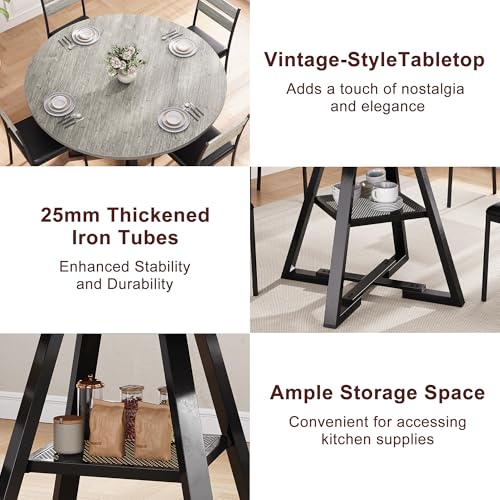 Jocoevol Round Dining Table for 4,Kitchen Dining Room Circle Dinner Pedestal Table,Space Saving Wood Kitchen & Dining Room Furniture, 42In,Grey - color: Grey, size: 42In