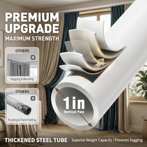 AKTOP Extra Long Room Divider Curtain Rod, No Drill Tension Rod, White | Adjustable 3.5-11ft(H) x 42-233"(W), Heavy Duty Floor-to-Ceiling Design for Stability, Damage-Free Setup, Large Space Privacy - color: White
