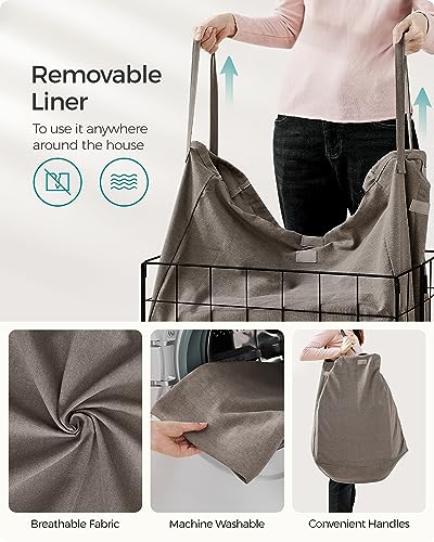 SONGMICS Laundry Hamper, Collapsible, 29 Gal. (110L) | Laundry Basket, Clothes Hamper, Beige and Black, STOUT Collection ULCB111N01 - color: Black + Camel Brown, size: 110 L