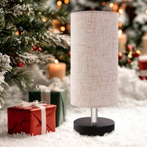 Bedside Table Lamps, Table Lamp for Bedroom, Lamps for Night Stands with Linen Lampshades, Small Table Lamp for Living Room, Office (Bulb Excluded) - color: Black