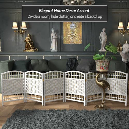 Red Lantern 2 ft. Short Fiber Weave Folding Screen - White - 6 Panels - color: White, size: 6 Panel
