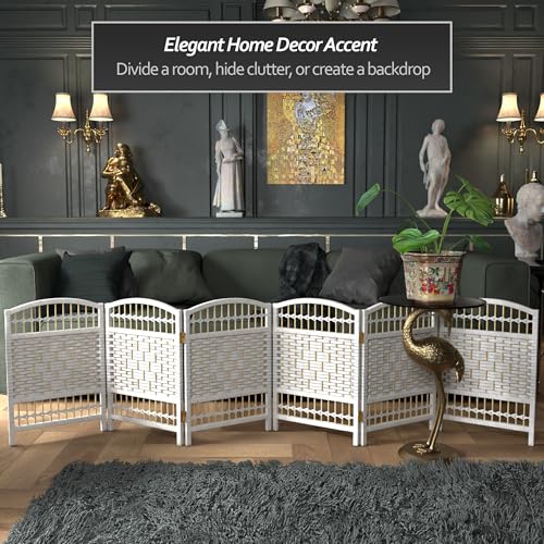 Red Lantern 2 ft. Short Fiber Weave Folding Screen - White - 6 Panels - color: White, size: 6 Panel