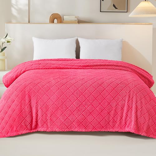 Whale Flotilla Soft Fleece King Size Blanket for Bed, Hot Pink | Jacquard Waffle Blankets for Home Decor, Lightweight and Cozy, All Season Suitable, 90x104 Inch - color: Hot Pink, size: King(90x104 Inch)