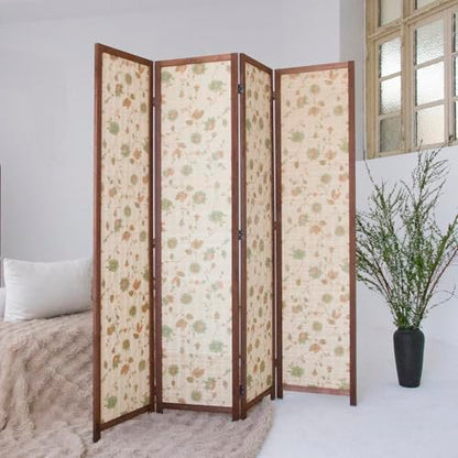 4 Panel Bamboo Room Divider, Double-Sided Privacy Screen | Double-Sided Floral Pattern, 5.6 ft Bamboo Print Folding Screen, Divider for Room Separation, Decorative Panel Divider - size: 4 Panel