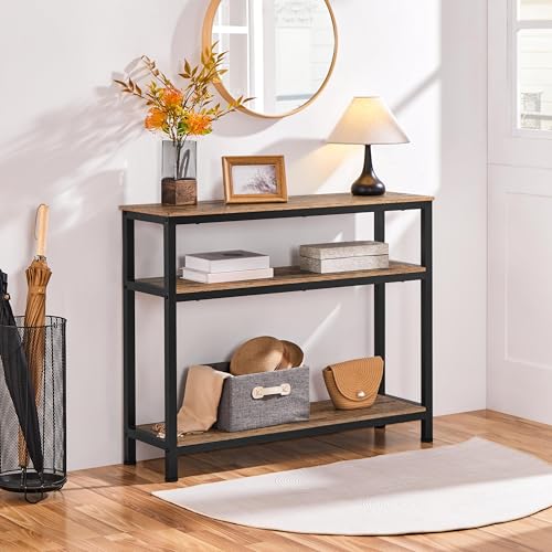 Yaheetech Narrow Console Table with 3 Tier Shelves, Rustic Brown, 39.5" | Sofa Table, Small Entryway Table with Storage Shelves, Behind Couch Table for Living Room, Easy Assembly, Industrial - color: Rustic Brown