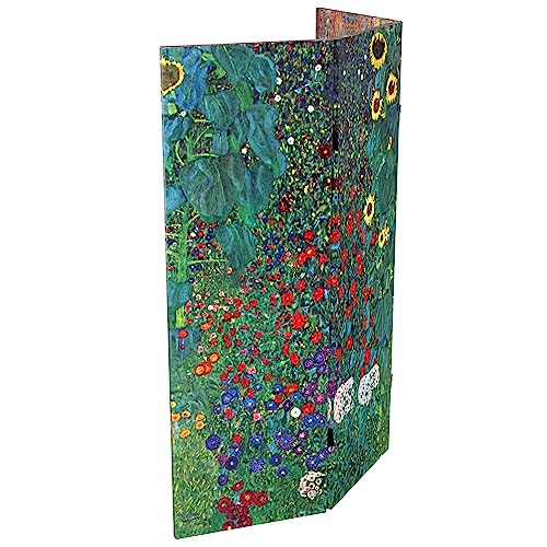 Red Lantern Double Sided Works of Klimt Room Divider - Tannenwald/Farm Garden, 4 Foot - 3 Panel - color: Tannenwald/Farm Garden, size: 4 Foot - 3 Panel