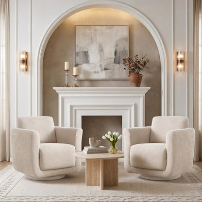 Swivel Accent Chairs Set of 2, Fully Assembled Chenille Armchairs, Linen | 360° Swivel chairs set of 2, 350 lbs capacity, solid wood frame, ergonomic reading chairs, modern accent chairs for bedroom - color: Linen, size: Set of 2