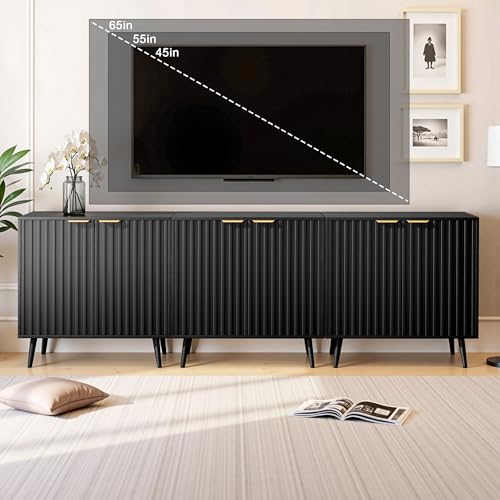 Set of 3 Fluted Storage Cabinet, Buffet Cabinet with Storage, Wood Sideboard with Adjustable Shelf, Modern Accent Cabinet & Console Table for Entryway, Living Room, Dining Room, Black - color: Black, size: 3 Pieces