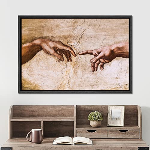 SIGNWIN Framed Framed Canvas Wall Art Hands of God, Creation of Adam by Michelanglo Graffiti & Street Art Famous People Pop Art Modern Multicolor for Living Room, Bedroom, Office - 16"x24" Black - color: A2701-2012-spl02, size: 24"L x 16"W