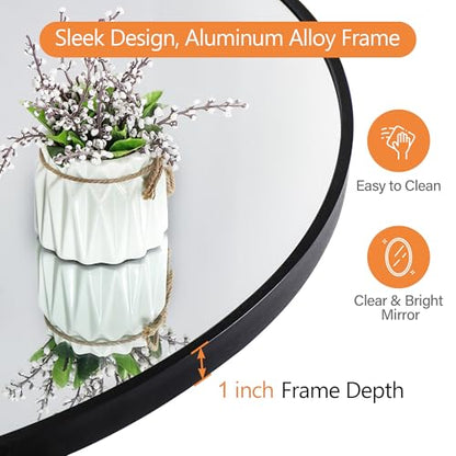 ZENY 36 Inch Round Wall Mirror, Black Frame Bathroom Mirror for Wall, Large Circle Vanity Mirror Wall Mounted - size: 36"L x 36"W