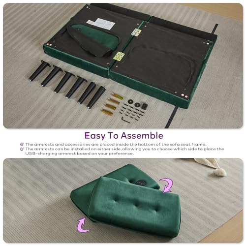 65'' Convertible Futon Sofa Bed with USB, Small Couch for Living Room | Sleeper Sofa and Loveseat, Adjustable Folding Couch with Tufted Design and 2 USB Ports, Bedroom Apartment Office, Green - color: Green
