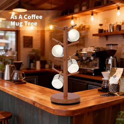 BAMBANG Mug Holder, 360° Rotating Mug Tree Holds 8 Coffee Cups, Space Saving Mug Stand with Stable Base for Kitchen Coffee Bar - color: Tea Brown
