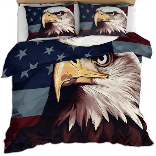 Bald Eagle Duvet Cover Twin, American Comforter Set, Eagle Bedding Sets, 2 Pillowcases, Zipper Closure, Reversible Print Quilts & Bedroom Decor, 68"x86" - color: American Eagle, size: Twin