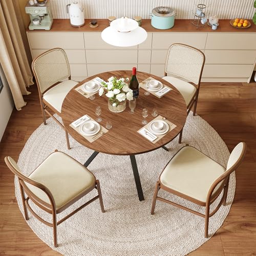 Wildhome Round Dining Table for 2-4, 43 Inch Dining Room Kitchen Table with 1-Tier Storage Shelf, Modern Farmhouse Dinner Furniture with Adjustable feet,Oval Circle (43in-Walnut) - color: 43in-air-walnut