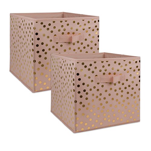 DII Woven Polyester Storage Bin, Polka Dot, Pink & Gold, Small Set of 2 - color: Pink & Gold, size: Small Set of 2, 11x11x11" Cube