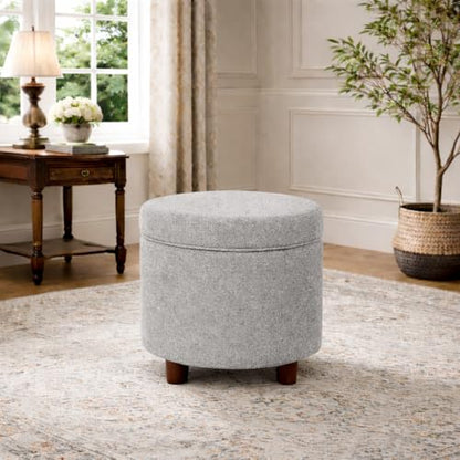 HomePop 19" Round Storage Ottoman - Light Gray Tweed - color: Light Gray