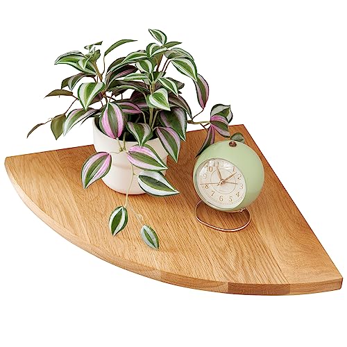 Oak Corner Shelf 10 inches Natural Wood Floating Corner Shelves Round End Wall Mounted Display Shelf Corner Plant Stand for Bathroom Kitchen Bedroom Livingroom Floating Shelves - size: 10 inches