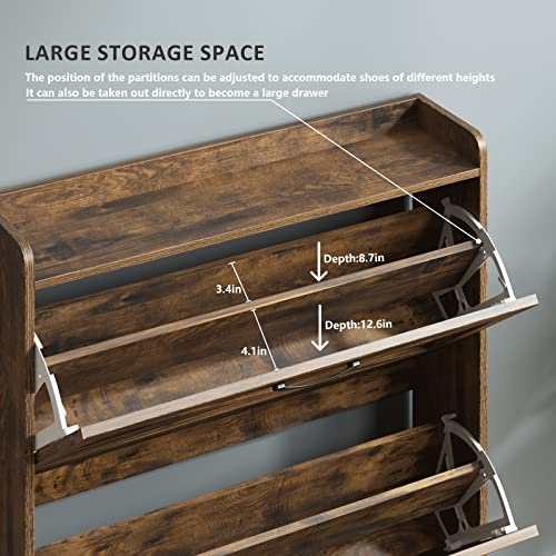Maupvit Shoe Storage Cabinet with 2 Flip Drawers, Freestanding Shoe Organizer with Metal Legs for Entryway, Narrow Shoe Rack Cabinet, Rustic Brown - color: Rustic Brown, style: 2-Drawers