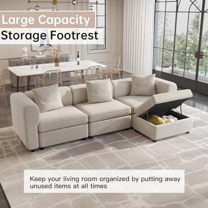 Miuuod 7 Seater Oversized Modular Sectional Sofa L Shape Convertible Couch with 3 Ottomans Deep Seat Upholstered Sleeper Sofa with Hidden Storage Family Living Room Furniture Beige - color: Beige, style: 7 Seats（4 Seats with 3 Ottomans）