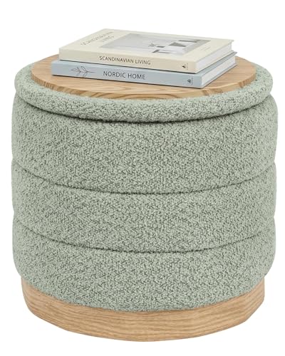 PINPLUS Chenille Folding Ottoman Footstool, Round Storage Ottoman, Soft Fabric, 260 lbs Load Capacity, Small Ottoman for Living Room, Bedroom, Dorm, Green Colors - color: Sage Green, size: 15.3"D x 15.3"W x 14.5"H