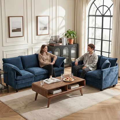 3 Seater Couch & Loveseat Sofa 2 Piece Set, Small 50" Love Seat & 69" Cloud 3 Seat Couch Sofa Set Washable Chenille Pillow Living Room Set for Apartment Office 50-Blue-3+2 - color: Blue, size: 50"+69"